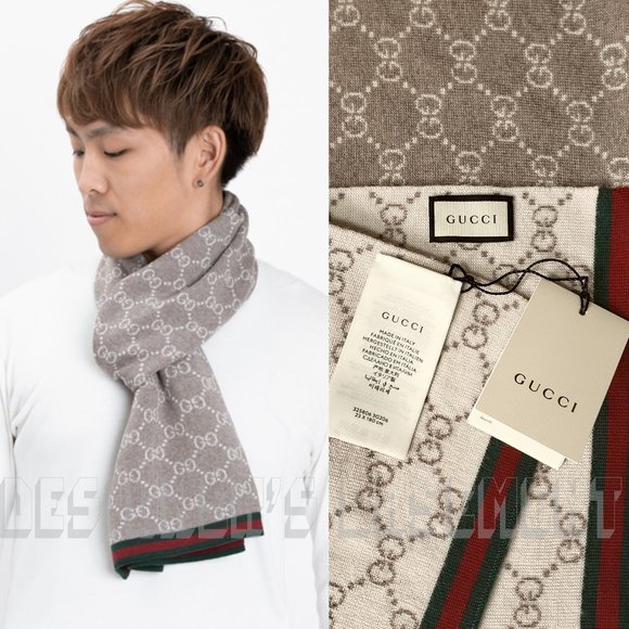 GUCCI beige/ivory SOLANGE Original GG red & green WEB wool reversible long scarf - Picture 1 of 6